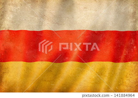 Old vintage flag of South Ossetia, worn and stained 141884964