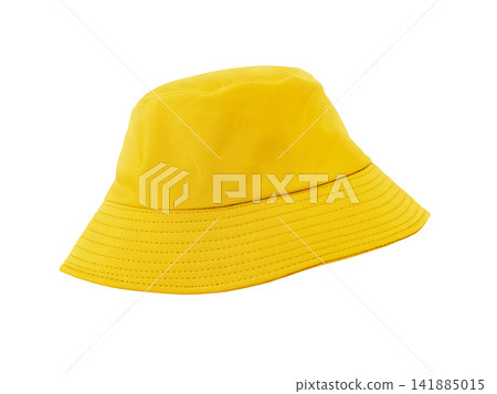 A beautiful, simple yellow bucket hat against a white background. A beautiful, simple yellow bucket hat against a white background. 141885015