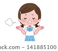 An illustration of a female student in a summer uniform sighing and raising her hands in defeat. 141885100