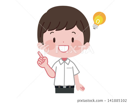 An illustration of a male student in a summer uniform giving an explanation and sharing his insights. An illustration of a male student in a summer uniform giving an explanation and sharing his insights. 141885102