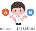 An illustration of a male student in a summer uniform, comparing Option A and Option B. 141885103