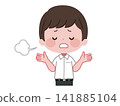 An illustration of a male student in a summer uniform sighing and raising his hands in defeat. 141885104