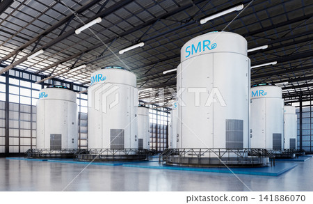 Group of smr or small modular nuclear reactors power plant 141886070