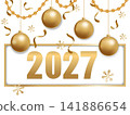 2027 Vector Banner with Golden Baubles 141886654