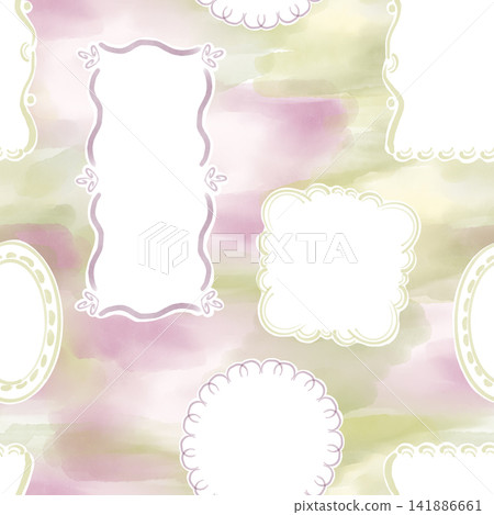 Seamless pattern with hand drawn ornate blank frames on colorful watercolor background. Repeat background with decorative borders for greeting card, wedding invitation, scrapbooking and craft project. Seamless pattern with hand drawn ornate blank frames on colorful watercolor background. Repeat background with decorative borders for greeting card, wedding invitation, scrapbooking and craft project. 141886661