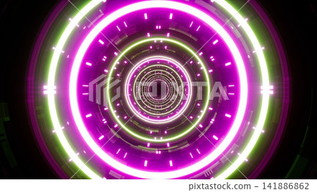 Flowing Motion of Purple Light Dots in Green Circle Tunnel Flowing Motion of Purple Light Dots in Green Circle Tunnel 141886862