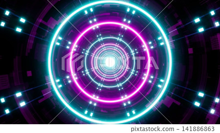 Futuristic Cyber Tunnel Neon Light Way Futuristic Cyber Tunnel Neon Light Way 141886863