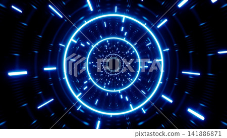 Glowing Geometric Blue Circle and Light Beam Effect 141886871
