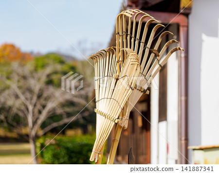 Traditional bamboo rake used for garden work Traditional bamboo rake used for garden work 141887341