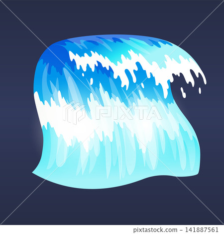 Sea ocean wave. Blue water ocean wave, marine surf wave, ripples tides sea storm, tsunami, tidal shape, splash water motion with spray isolated vector cartoon illustration 141887561