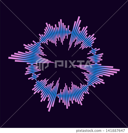 Vector music sound waves. Audio digital equalizer technology, console panel, musical pulse. Dark background 141887647