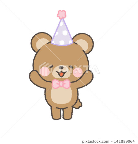 A bear wearing a party hat and a bow tie A bear wearing a party hat and a bow tie 141889064