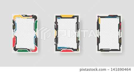Collection of player frames template. Cyberpunk style. Game card frame mockup template design. 141890464