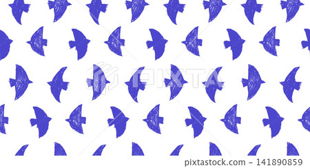 Bird pattern with hand drawn crayon charcoal scribble for seamless print. Cute dove flock in a blue vector repeat on white background. Naive bird pattern for pets apparel, stationary and kids design Bird pattern with hand drawn crayon charcoal scribble for seamless print. Cute dove flock in a blue vector repeat on white background. Naive bird pattern for pets apparel, stationary and kids design 141890859