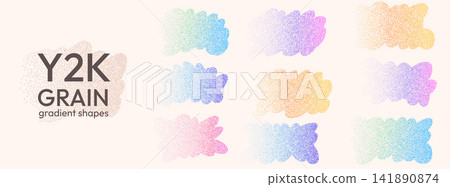 Cloud grain gradient shape set with diffuse edges and organic forms. Pastel cloud blur silhouettes with blue pink yellow and purple gradient color. Airy vector element collection for poster design Cloud grain gradient shape set with diffuse edges and organic forms. Pastel cloud blur silhouettes with blue pink yellow and purple gradient color. Airy vector element collection for poster design 141890874