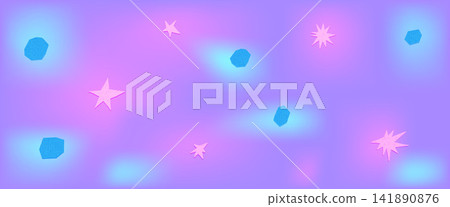 Whimsical gradient y2k background with cyan glows and scattered stars. Violet pink backdrop adds playful polygon accents. Airbrush vector gradation y2k artwork for web banner or presentation design Whimsical gradient y2k background with cyan glows and scattered stars. Violet pink backdrop adds playful polygon accents. Airbrush vector gradation y2k artwork for web banner or presentation design 141890876