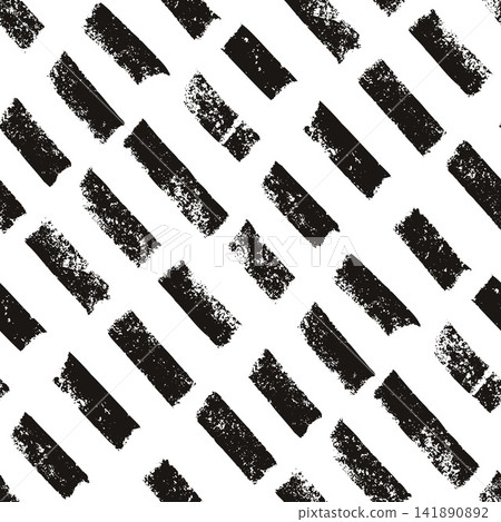 Small dash diagonal lines marker charcoal seamless pattern. Surface pattern design geometric handmade strips. Hand drawn rain streaks grunge ink roller texture. Vector repeat background illustration 141890892