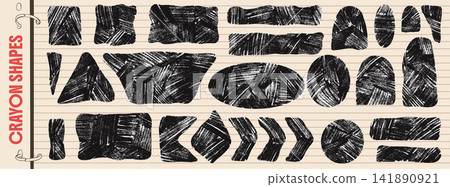 Organic rectangle set with rolled ink and crosshatch character. Charcoal texture fills wavy squares, arc and rough arrows. Organic ovals, circle vector for advertising layout or poster design Organic rectangle set with rolled ink and crosshatch character. Charcoal texture fills wavy squares, arc and rough arrows. Organic ovals, circle vector for advertising layout or poster design 141890921