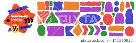 Crayon figure set with rough pastel brush texture. Colorful rectangles and circles form playful labels and callouts. Crayon figure vector collection for social media post or poster design Crayon figure set with rough pastel brush texture. Colorful rectangles and circles form playful labels and callouts. Crayon figure vector collection for social media post or poster design 141890923