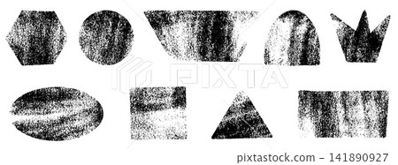 Rough geometric figures with grainy noise shapes and distressed grunge texture. Gritty shapesand urban stencil form with smear paint for poster print. Vector geometric set of hand drawn circle element Rough geometric figures with grainy noise shapes and distressed grunge texture. Gritty shapesand urban stencil form with smear paint for poster print. Vector geometric set of hand drawn circle element 141890927