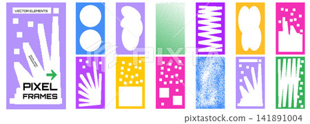Freeform geometric photo frame with abstract pixel collage and funky border. Bold kid photo box and zigzag callout patch for social story. Vibrant vector frame set isolated for summer school content Freeform geometric photo frame with abstract pixel collage and funky border. Bold kid photo box and zigzag callout patch for social story. Vibrant vector frame set isolated for summer school content 141891004