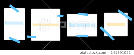 Quote highlight set of taped note cards with text bars. Blue tape and pale emphasis boxes form a collage on black. Vector quote highlight collection for scrapbook layout or social media collection Quote highlight set of taped note cards with text bars. Blue tape and pale emphasis boxes form a collage on black. Vector quote highlight collection for scrapbook layout or social media collection 141891031