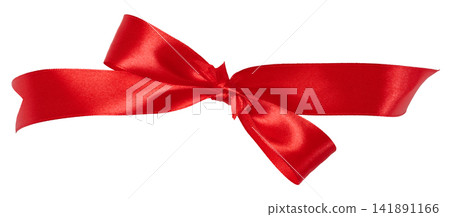 Red satin bow made of a wide ribbon, a bright festive element of decor and gift wrapping Red satin bow made of a wide ribbon, a bright festive element of decor and gift wrapping 141891166
