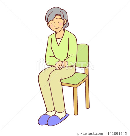 一位老婦人坐在椅子上 141891345