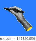 Halftone Hand Holding Stylus Digital Pen Blue Illustration 141891659