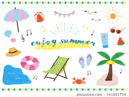A set of watercolor-style illustrations depicting summer leisure activities. A set of watercolor-style illustrations depicting summer leisure activities. 141891754