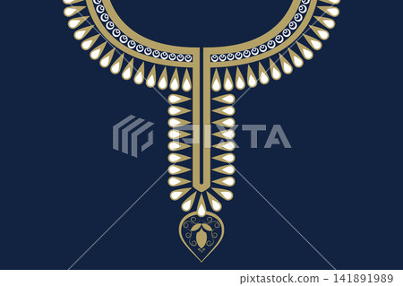Necklace ethnic pattern. Neckline embroidery style. Ethnic collar lace oriental pattern. Neckline floral pattern design for dress, textile, fabric, clothing, fashion, print, embroidery style Necklace ethnic pattern. Neckline embroidery style. Ethnic collar lace oriental pattern. Neckline floral pattern design for dress, textile, fabric, clothing, fashion, print, embroidery style 141891989