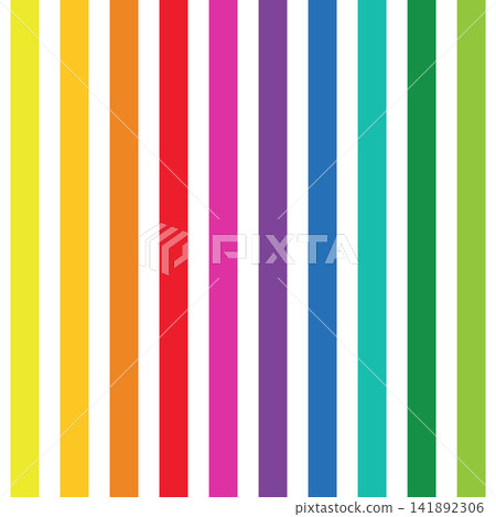 Vector colorful abstract striped seamless pattern. Bright geometric vertical lines background with repeat rainbow parallel band texture for trendy wrapping paper print, fashion textile and decor 141892306