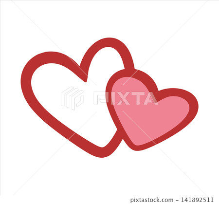 Minimalistic vector clip art of two intertwined hearts. Concept of love, romance, spirit of Valentine's Day. Idea to couples, unity and emotional connection for greeting cards, invitations. Coquette Minimalistic vector clip art of two intertwined hearts. Concept of love, romance, spirit of Valentine's Day. Idea to couples, unity and emotional connection for greeting cards, invitations. Coquette 141892511