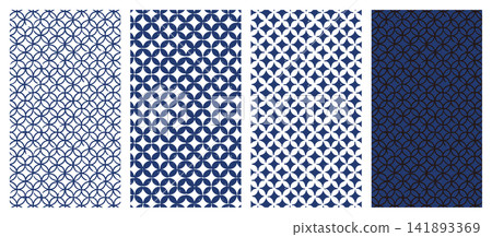 A set of four hand-painted Shippo (seven treasures) pattern Japanese-style backgrounds - traditional Japanese patterns, vertical orientation. A set of four hand-painted Shippo (seven treasures) pattern Japanese-style backgrounds - traditional Japanese patterns, vertical orientation. 141893369