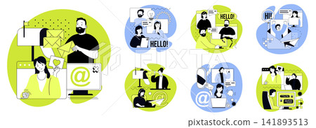 Email marketing flat concepts set for web design. People receiving messages and digital letters with advertising, business connecting with targeting audience with ad campaign. Vector illustrations. Email marketing flat concepts set for web design. People receiving messages and digital letters with advertising, business connecting with targeting audience with ad campaign. Vector illustrations. 141893513