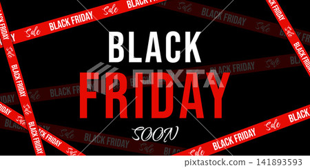 Black Friday promotional banner with large white and red typography on a black background Black Friday promotional banner with large white and red typography on a black background 141893593