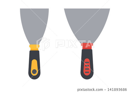 Set of two hand tools with dark handles and gray metal shafts, isolated on a white background. Set of two hand tools with dark handles and gray metal shafts, isolated on a white background. 141893686