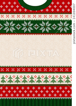 Ugly Christmas sweater knitted banner template with copy space red green Ugly Christmas sweater knitted banner template with copy space red green 141894007