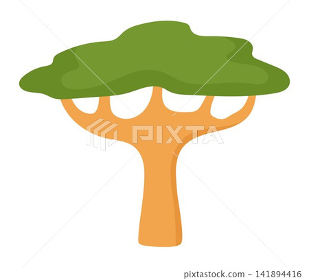 Vector cartoon umbrella thorn acacia isolated on white background. Funny African or safari plant clipart. Cute savannah tree icon for kids. Flat savanna element. Africa flora illustration Vector cartoon umbrella thorn acacia isolated on white background. Funny African or safari plant clipart. Cute savannah tree icon for kids. Flat savanna element. Africa flora illustration 141894416