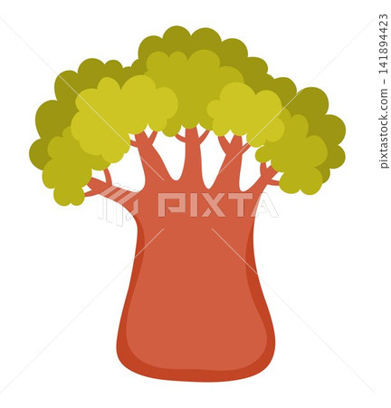 Vector cartoon baobab isolated on white background. Funny African or safari plant clipart. Cute savannah Adansonia tree icon for kids. Flat savanna element. Africa flora illustration Vector cartoon baobab isolated on white background. Funny African or safari plant clipart. Cute savannah Adansonia tree icon for kids. Flat savanna element. Africa flora illustration 141894423