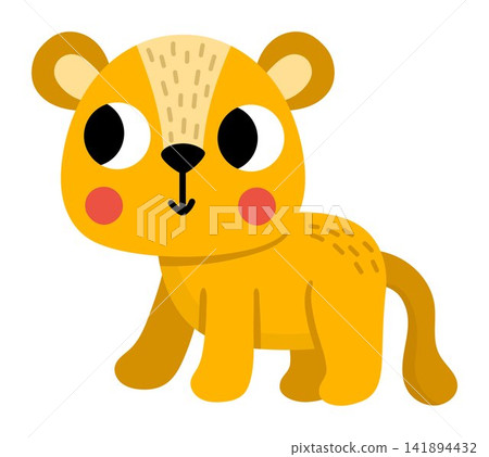 Vector cartoon little baby lion isolated on white background. Funny African or safari animal child clipart. Cute savannah cub icon for kids. Flat savanna element. Africa wildlife illustration Vector cartoon little baby lion isolated on white background. Funny African or safari animal child clipart. Cute savannah cub icon for kids. Flat savanna element. Africa wildlife illustration 141894432