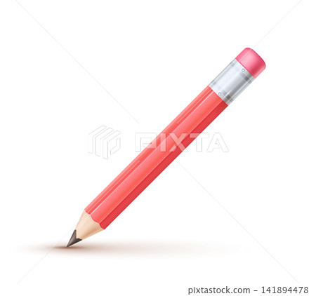 Realistic red pencil with eraser and shadow. Realistic red pencil with eraser and shadow. 141894478