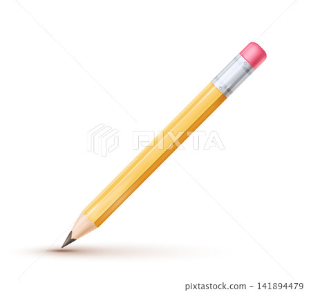 Realistic school yellow pencils with eraser and shadow. Realistic school yellow pencils with eraser and shadow. 141894479