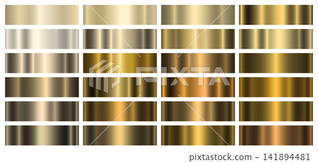 Set of gold and platinum metallic gradients on a white background. Set of gold and platinum metallic gradients on a white background. 141894481