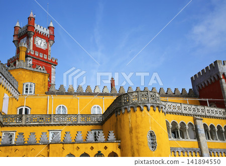 Colorful Pena Palace Clock Tower in Sintra Portugal Colorful Pena Palace Clock Tower in Sintra Portugal 141894550