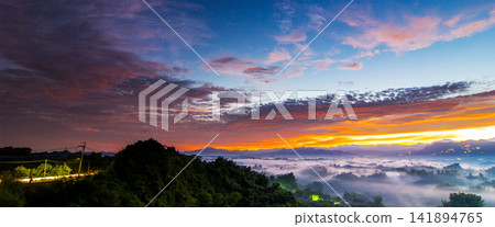 Sunrise Mountain Landscape with Misty Valley and Dramatic Sky Sunrise Mountain Landscape with Misty Valley and Dramatic Sky 141894765