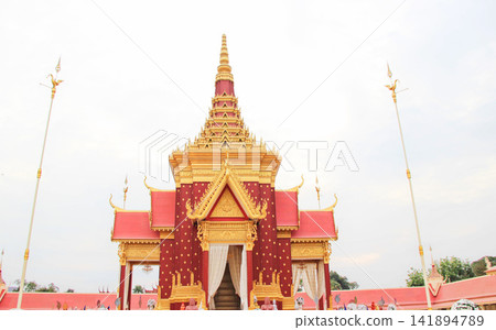 Thai Temple Architecture with Ornate Gold and Red Roof Thai Temple Architecture with Ornate Gold and Red Roof 141894789