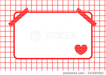 Hand-drawn style grid memo frame, red, with hearts and masking tape. Hand-drawn style grid memo frame, red, with hearts and masking tape. 141895083