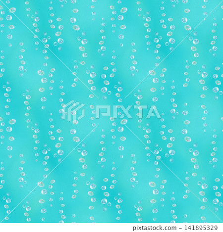 Seamless watercolor pattern with vertical streams of transparent underwater bubbles on blue and turquoise backgrounds. Airy marine design for textiles, wallpaper, packaging and aquatic decor 141895329
