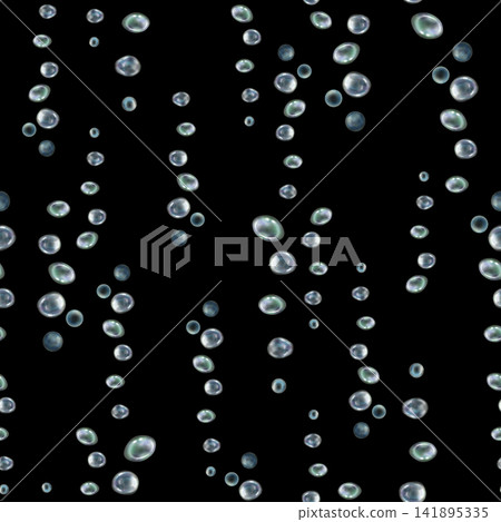 Seamless watercolor pattern with delicate transparent air bubbles scattered across light, turquoise and dark backgrounds. Minimal aquatic design for fabric, wallpaper, packaging and marine projects 141895335